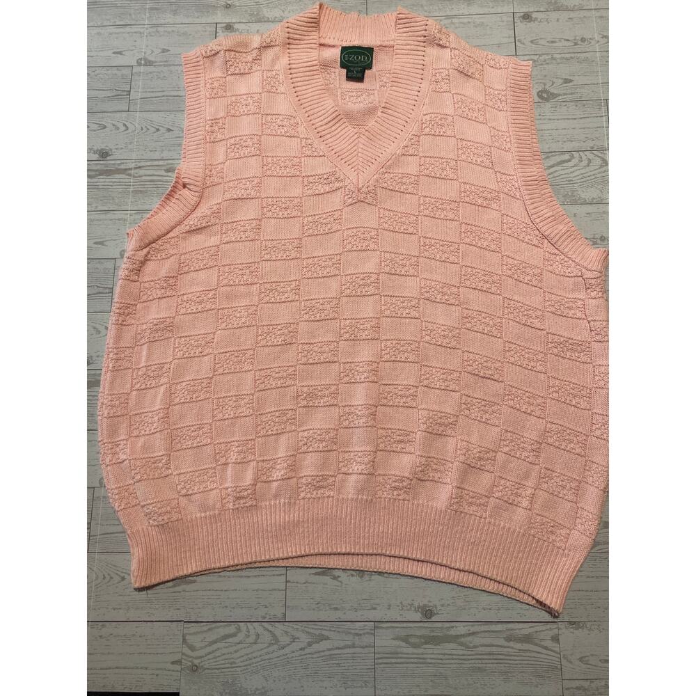 Vintage IZOD Pink Sweater Vest Men’s Large 100% Cotton Made in USA V-Neck